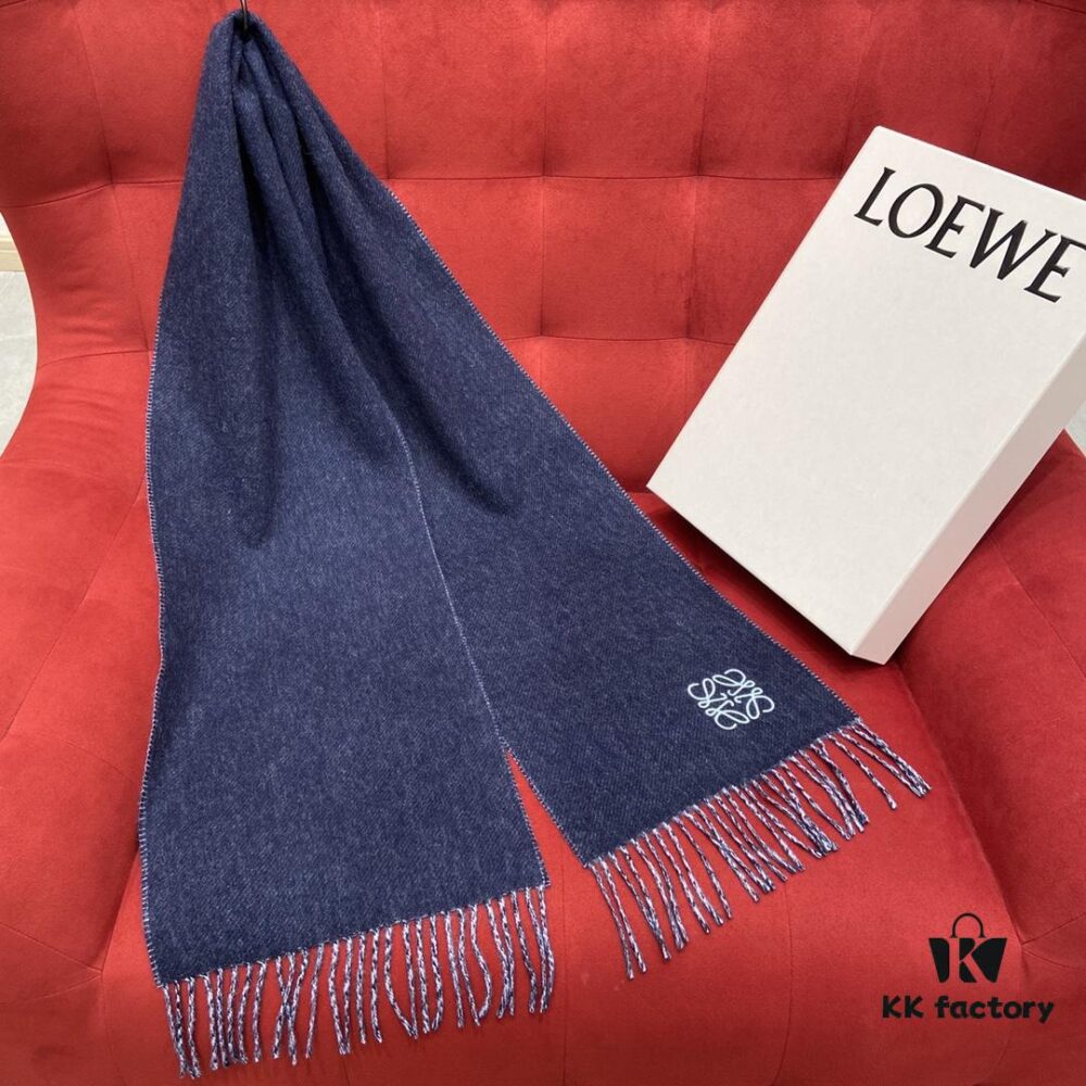 Navy Blue LOEWE Classic Unisex Scarf – Winter Must-Have – 90% Wool + 10% Cashmere, Warm and Soft, 30x180CM