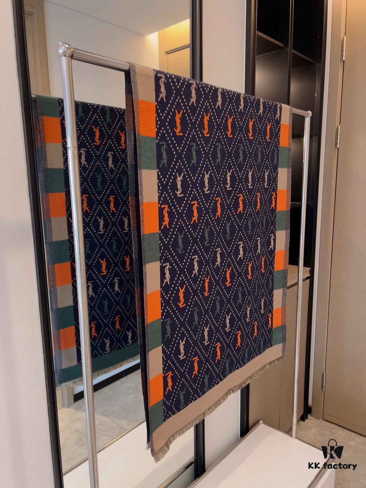 Hot New Arrival! Authentic YSL Saint Laurent Lambswool Scarf, Double-Sided Deep Ripple Texture, Made in Italy, Unisex Luxury Fashion Accessory