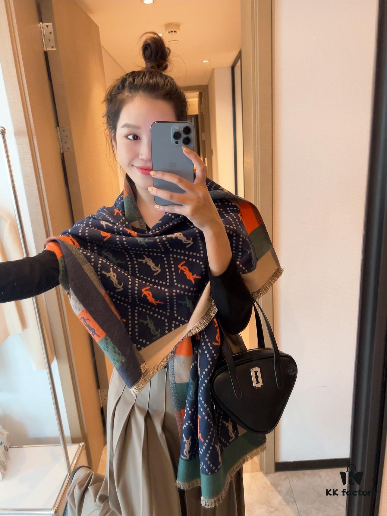 Hot New Arrival! Authentic YSL Saint Laurent Lambswool Scarf, Double-Sided Deep Ripple Texture, Made in Italy, Unisex Luxury Fashion Accessory