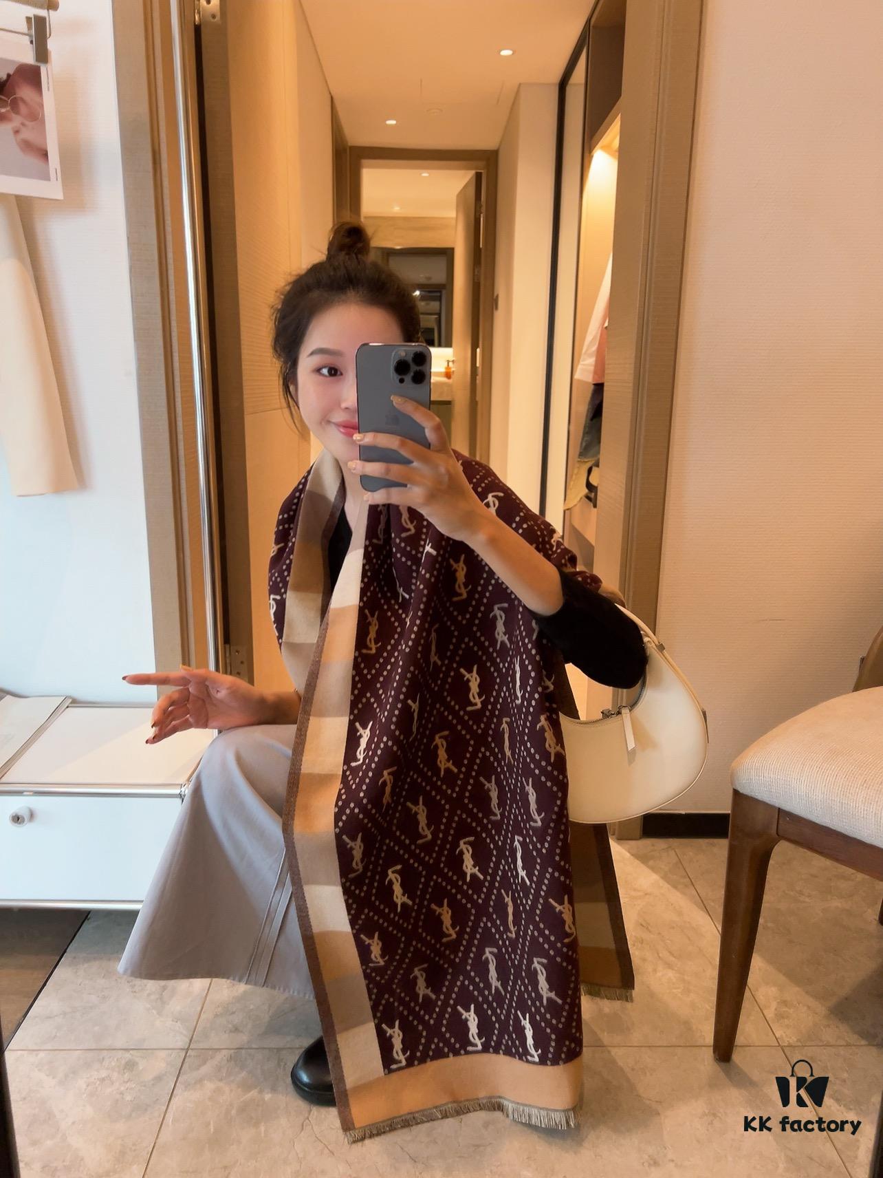 Hot New Arrival! Authentic YSL Saint Laurent Lambswool Scarf, Double-Sided Deep Ripple Texture, Made in Italy, Unisex Luxury Fashion Accessory