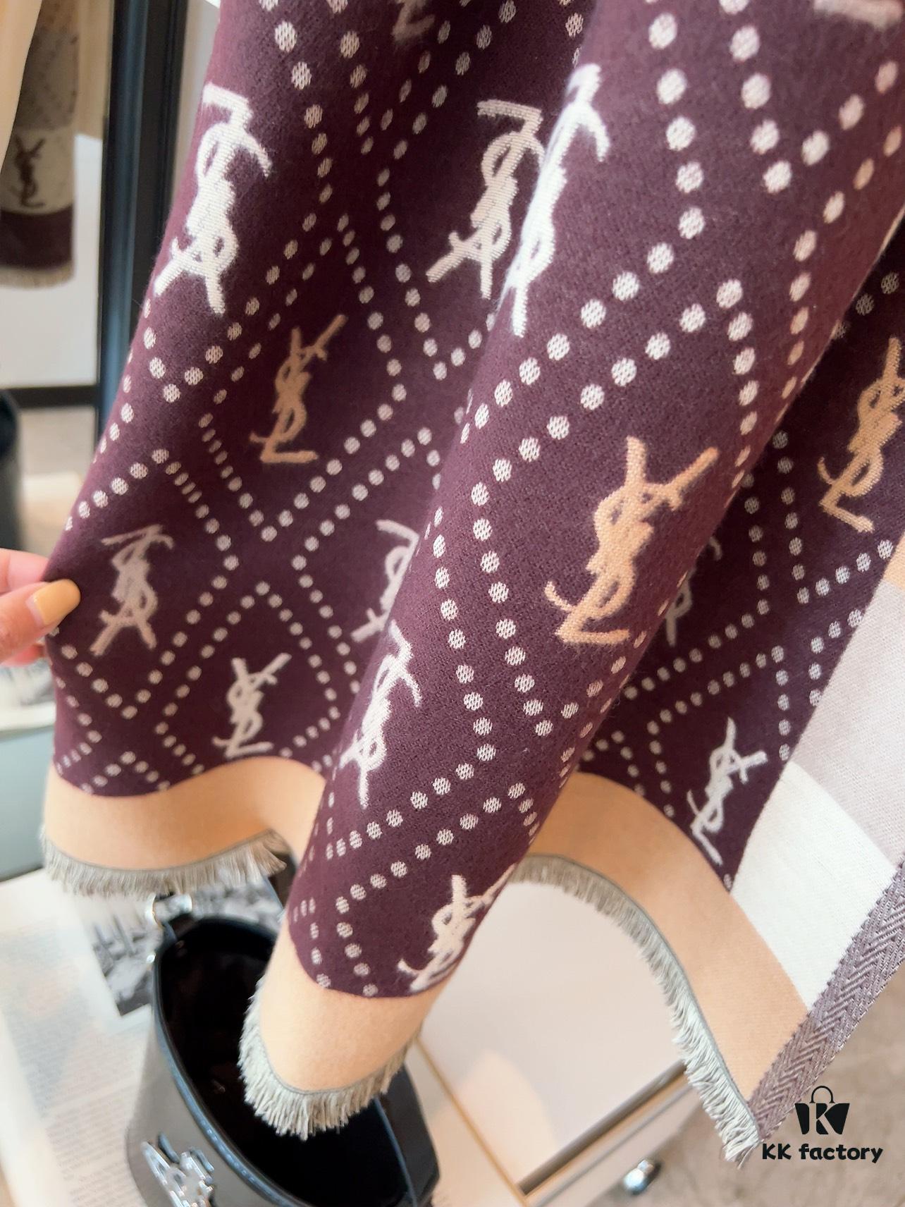 Hot New Arrival! Authentic YSL Saint Laurent Lambswool Scarf, Double-Sided Deep Ripple Texture, Made in Italy, Unisex Luxury Fashion Accessory