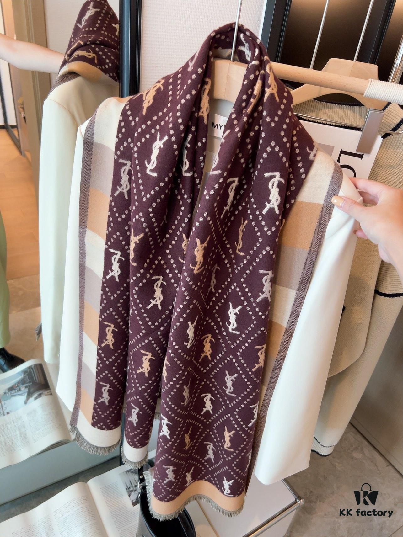 Hot New Arrival! Authentic YSL Saint Laurent Lambswool Scarf, Double-Sided Deep Ripple Texture, Made in Italy, Unisex Luxury Fashion Accessory