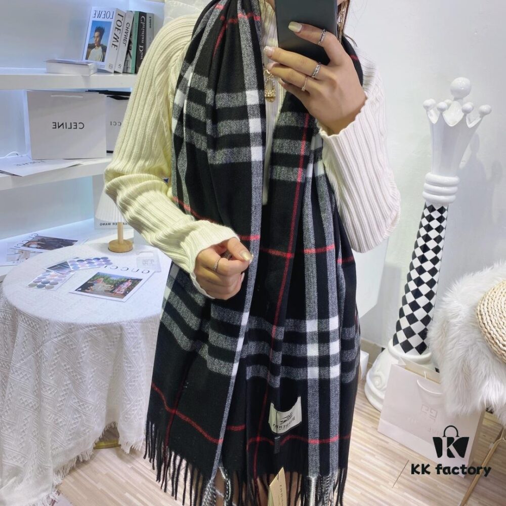 Burberry Classic Wide Plaid Wool Cashmere Blend Oversized Shawl