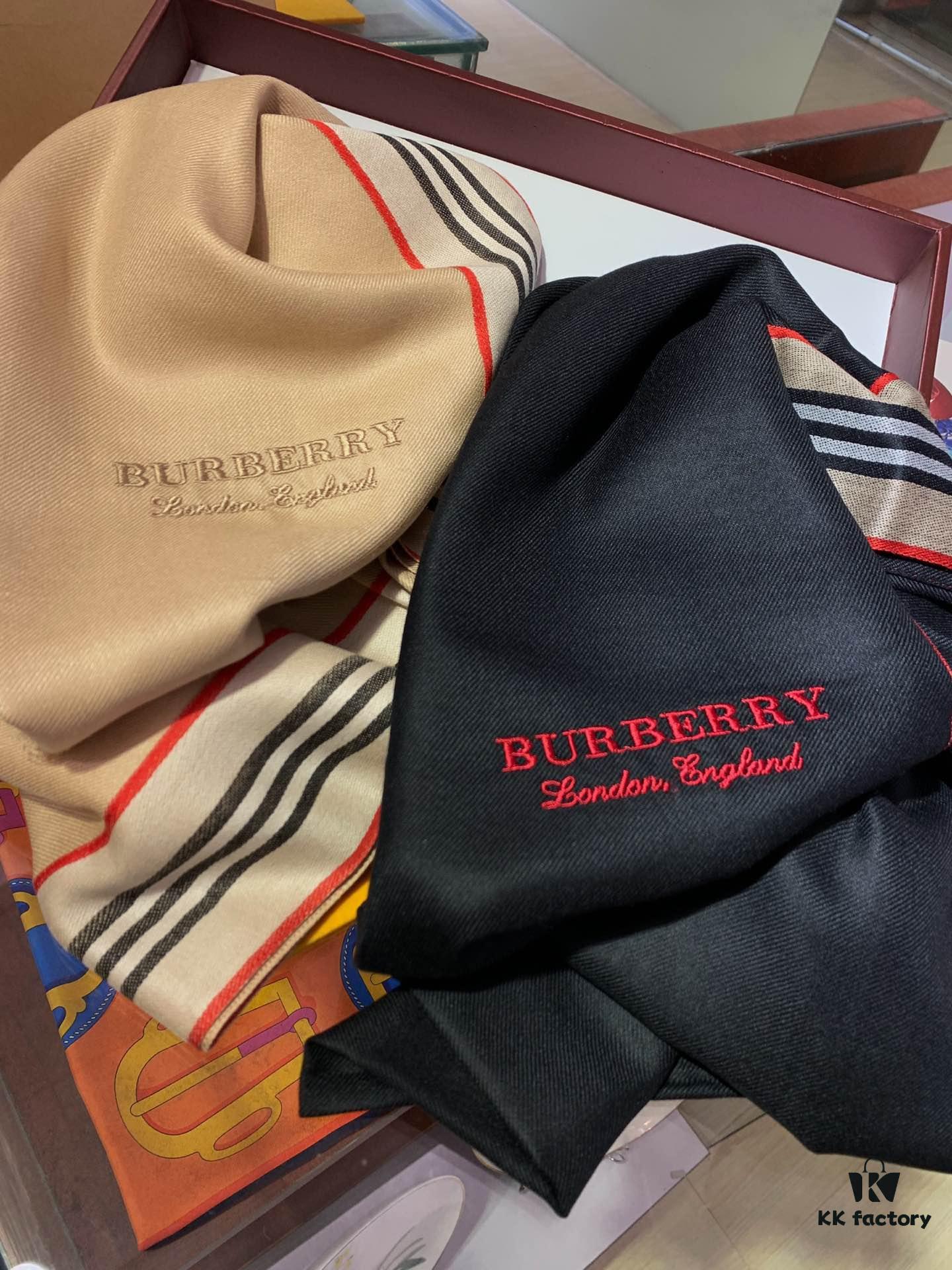 Burberry New Scarf – Elegant Solid Color with Subtle Stripes, Silk-Cashmere Blend, Lightweight and Warm