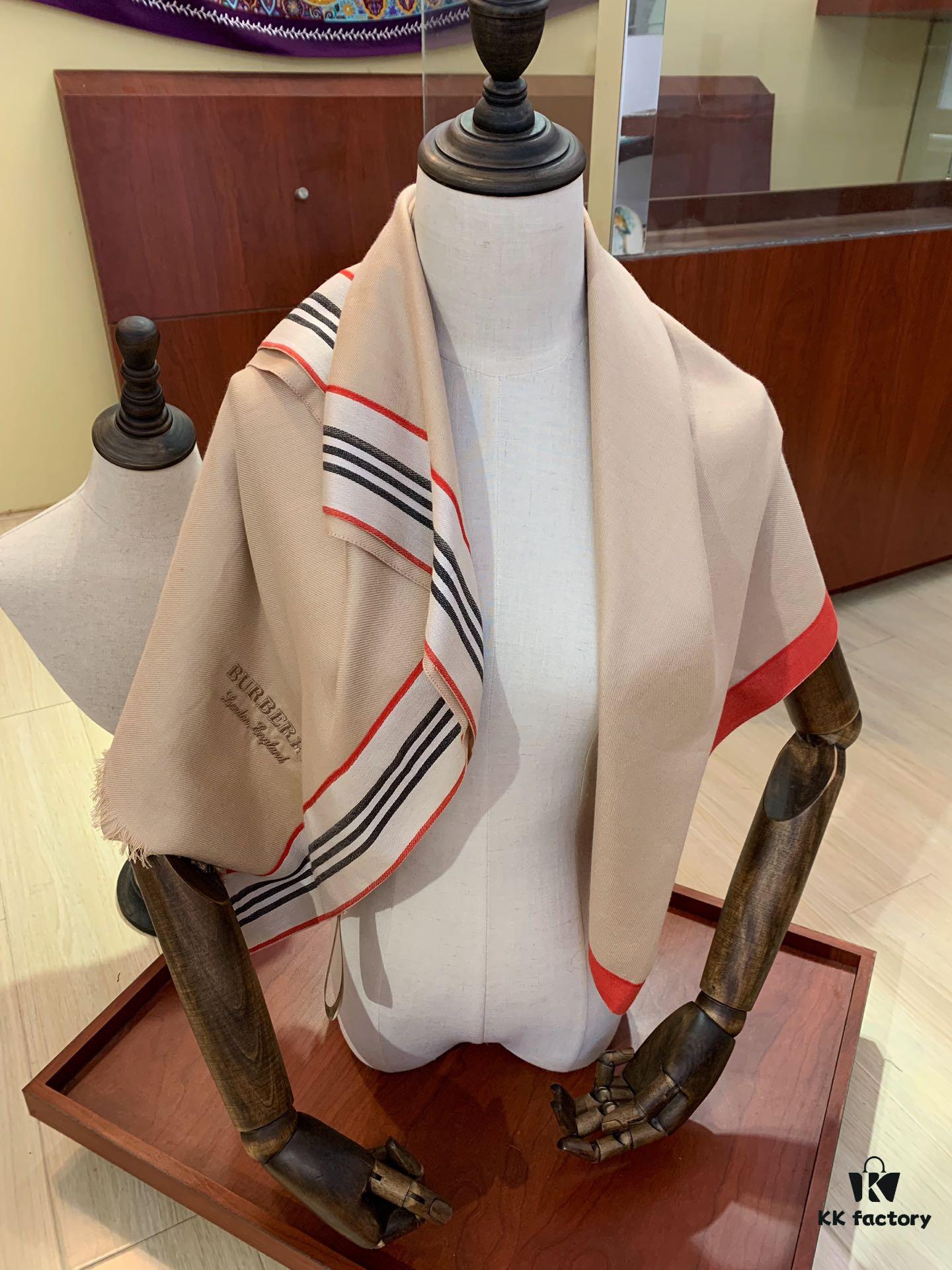 Burberry New Scarf – Elegant Solid Color with Subtle Stripes, Silk-Cashmere Blend, Lightweight and Warm