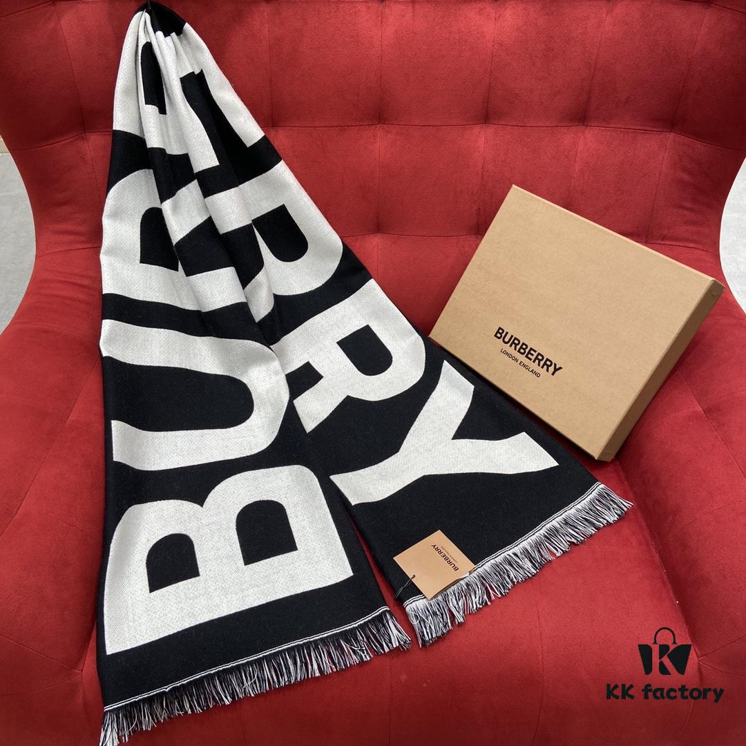 Black and White BURBERRY Classic Large Letter Scarf, 100% Wool, 33*188cm