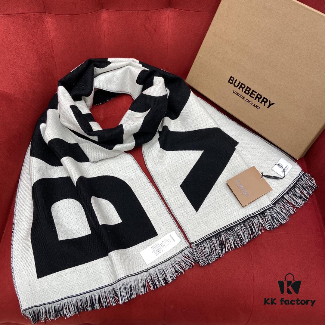 Black and White BURBERRY Classic Large Letter Scarf, 100% Wool, 33*188cm