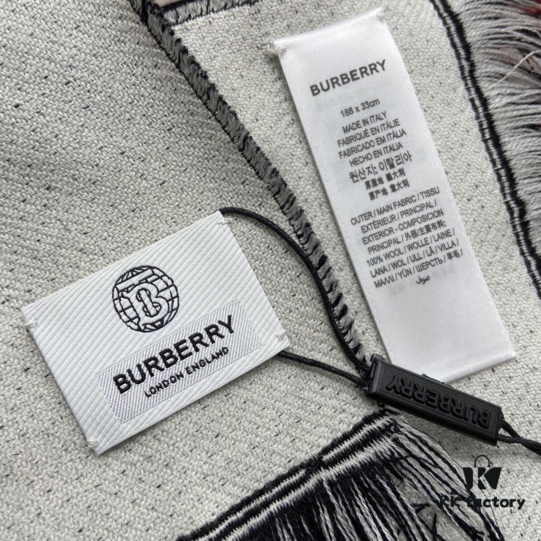 Black and White BURBERRY Classic Large Letter Scarf, 100% Wool, 33*188cm