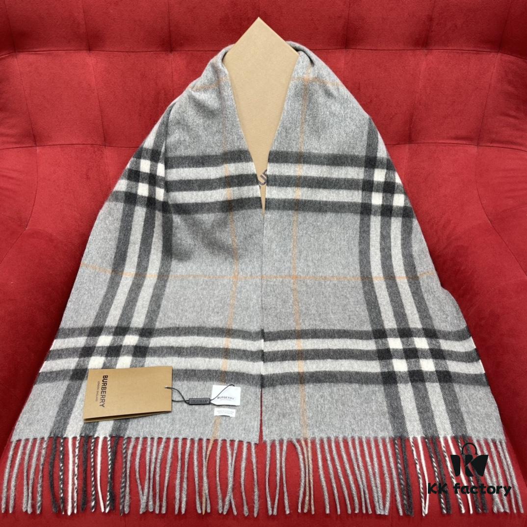 Gray BURBERRY Classic Entry-Level Bestseller Scarf, Timeless Check Pattern, Simple and Elegant Unisex Design, Never-Go-Out-of-Fashion Accessory
