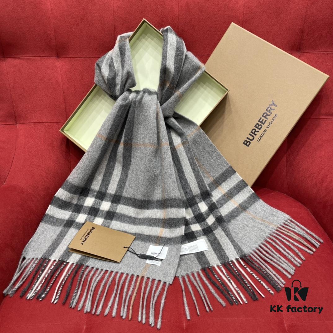 Gray BURBERRY Classic Entry-Level Bestseller Scarf, Timeless Check Pattern, Simple and Elegant Unisex Design, Never-Go-Out-of-Fashion Accessory