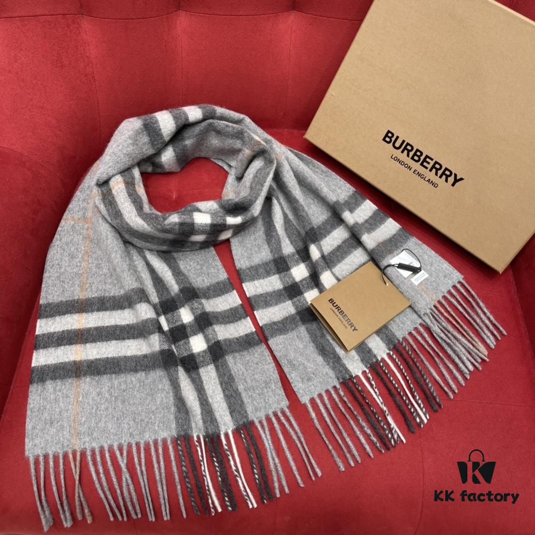 Gray BURBERRY Classic Entry-Level Bestseller Scarf, Timeless Check Pattern, Simple and Elegant Unisex Design, Never-Go-Out-of-Fashion Accessory