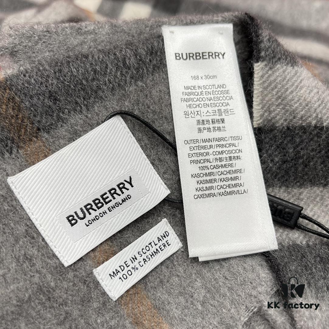 Gray BURBERRY Classic Entry-Level Bestseller Scarf, Timeless Check Pattern, Simple and Elegant Unisex Design, Never-Go-Out-of-Fashion Accessory