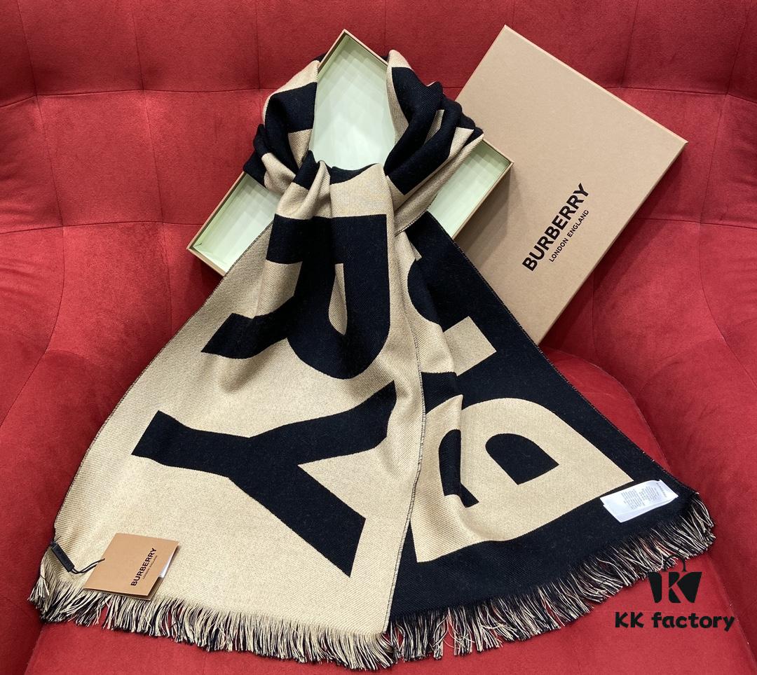 Black Coffee Color BURBERRY Classic Monogram Wool Scarf 100% Wool 33*188cm