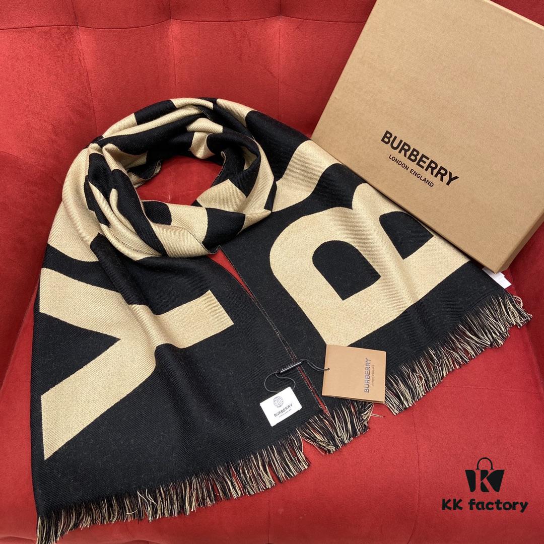 Black Coffee Color BURBERRY Classic Monogram Wool Scarf 100% Wool 33*188cm