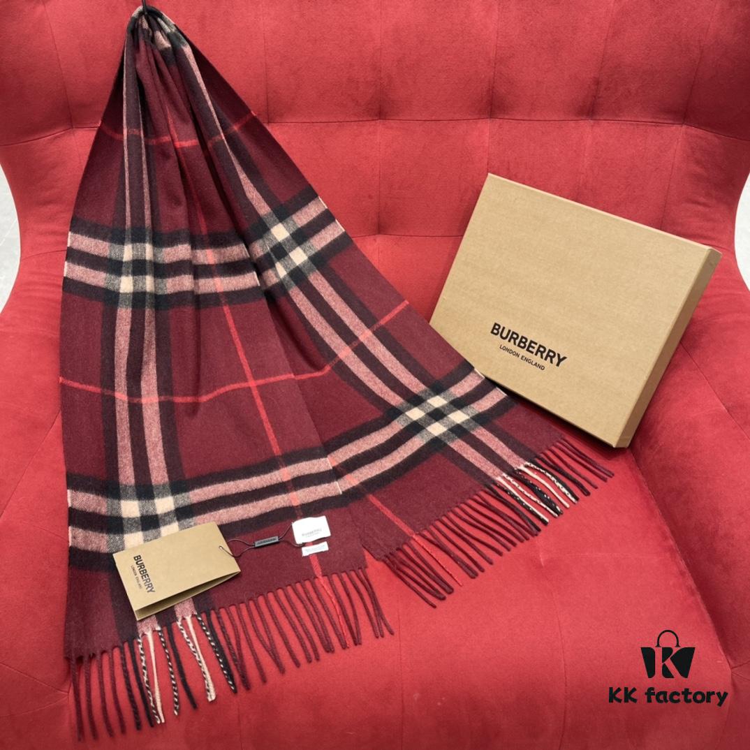 Burgundy Burberry Classic Entry-Level Bestseller, Timeless Check Pattern, Simple and Elegant Unisex Scarf – A Never-Outdated Accessory. Upgraded with No Color Difference, Original Factory Yarn Material. Size: 168*30cm