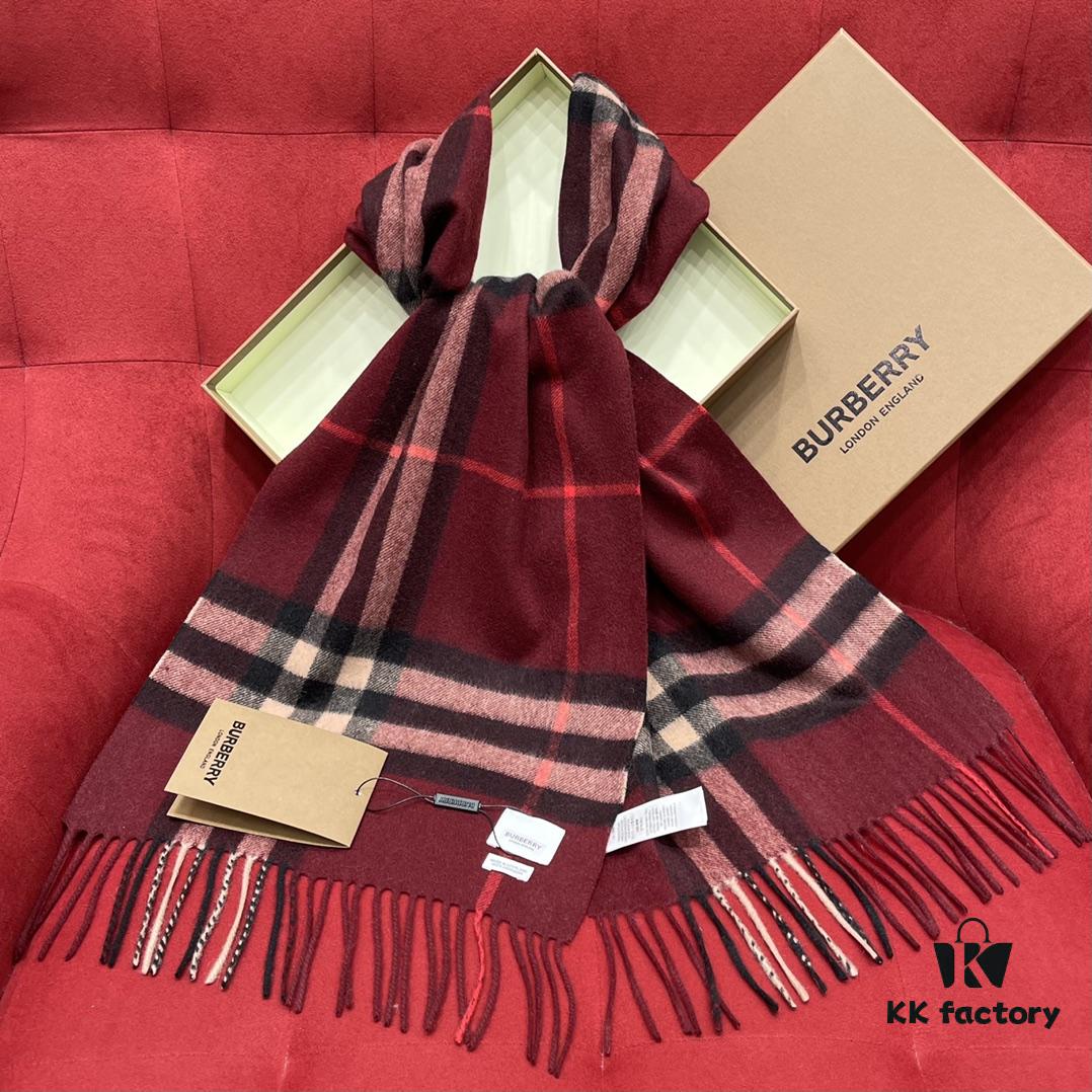 Burgundy Burberry Classic Entry-Level Bestseller, Timeless Check Pattern, Simple and Elegant Unisex Scarf – A Never-Outdated Accessory. Upgraded with No Color Difference, Original Factory Yarn Material. Size: 168*30cm