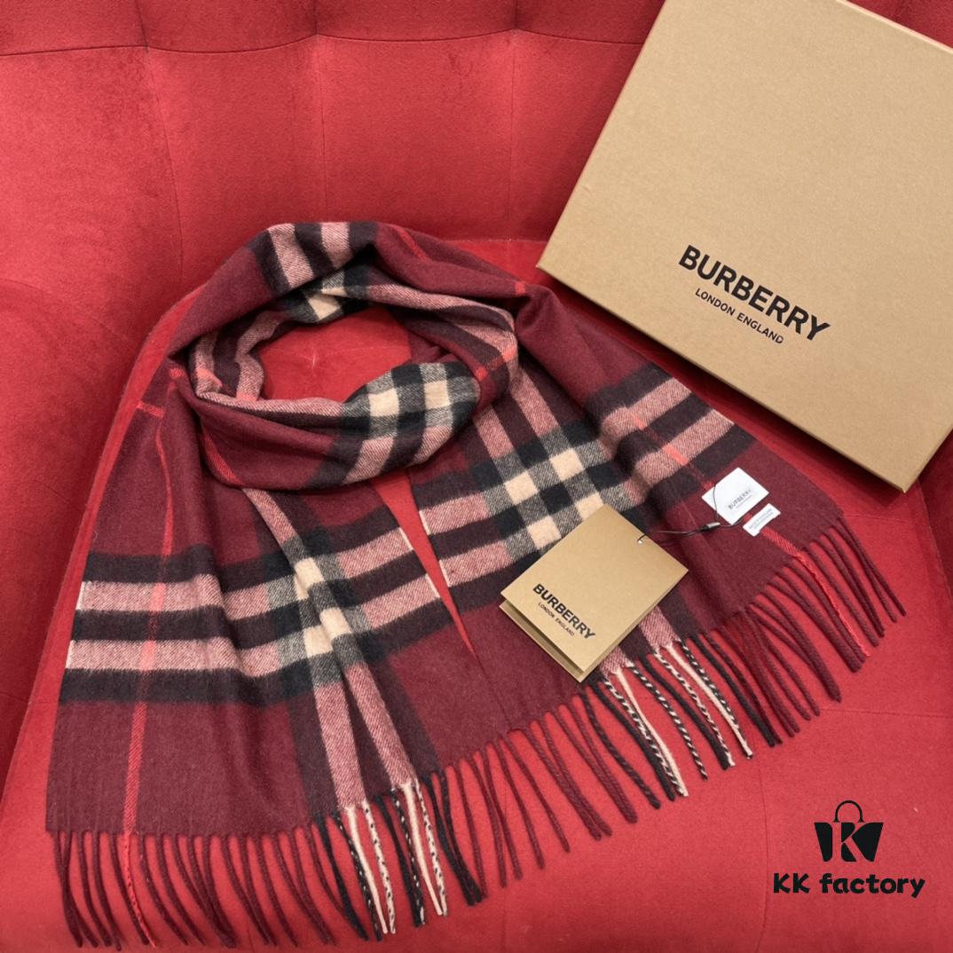 Burgundy Burberry Classic Entry-Level Bestseller, Timeless Check Pattern, Simple and Elegant Unisex Scarf – A Never-Outdated Accessory. Upgraded with No Color Difference, Original Factory Yarn Material. Size: 168*30cm