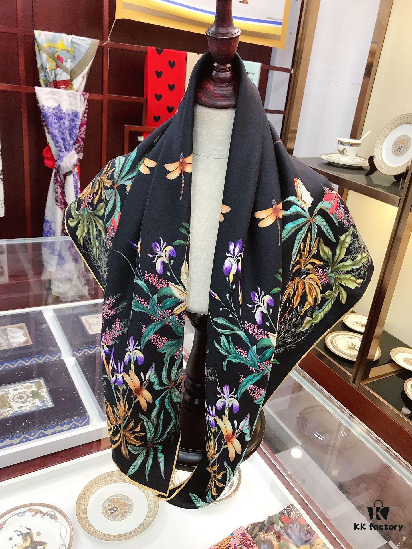 CIVENCHY 90x90cm Luxury Silk Scarf in 100% Mulberry Silk – Elegant Fringe Design, High-End Fashion Accessory