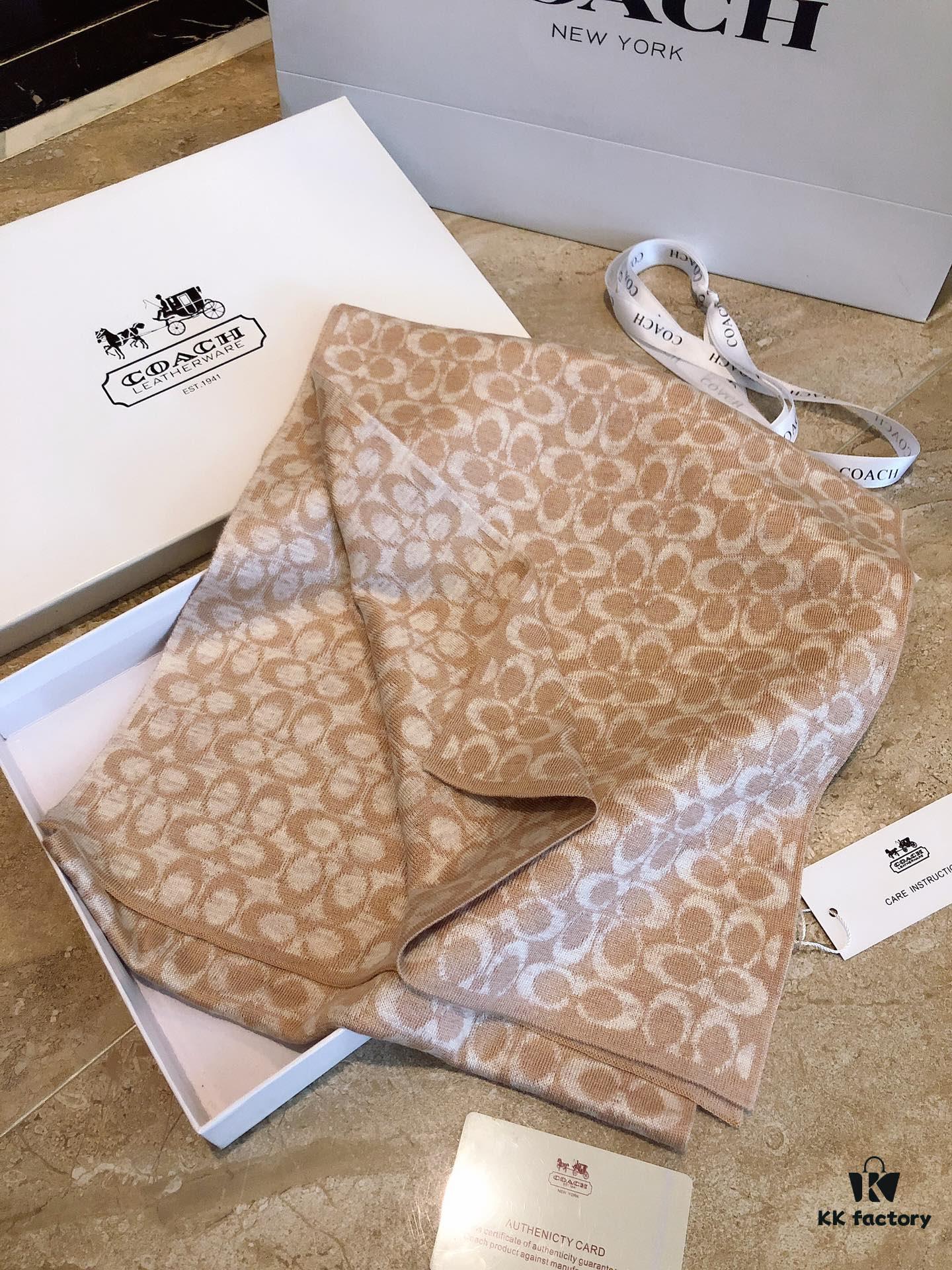 Coach Cashmere Knit Scarf for Men, Timeless Classic Design, High-End Wool Blend, Versatile and Elegant