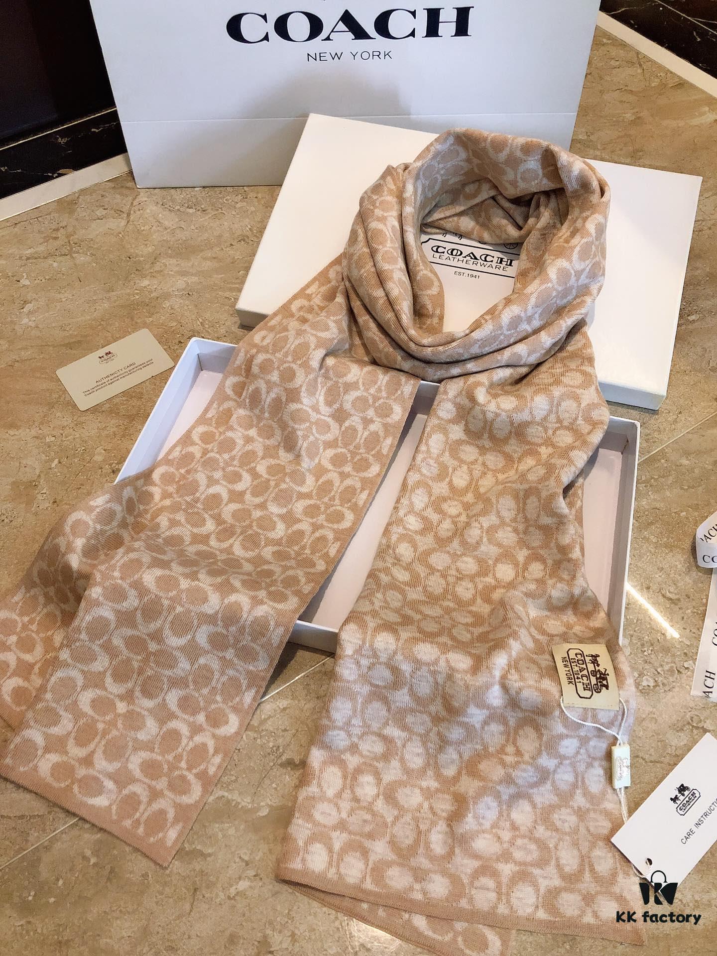 Coach Cashmere Knit Scarf for Men, Timeless Classic Design, High-End Wool Blend, Versatile and Elegant