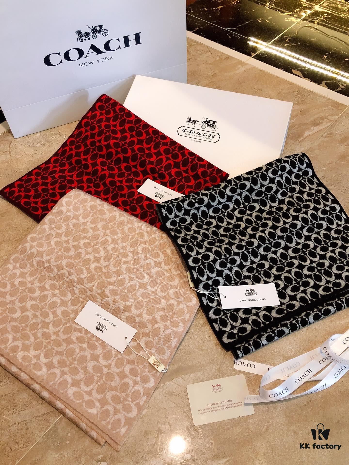 Coach Cashmere Knit Scarf for Men, Timeless Classic Design, High-End Wool Blend, Versatile and Elegant