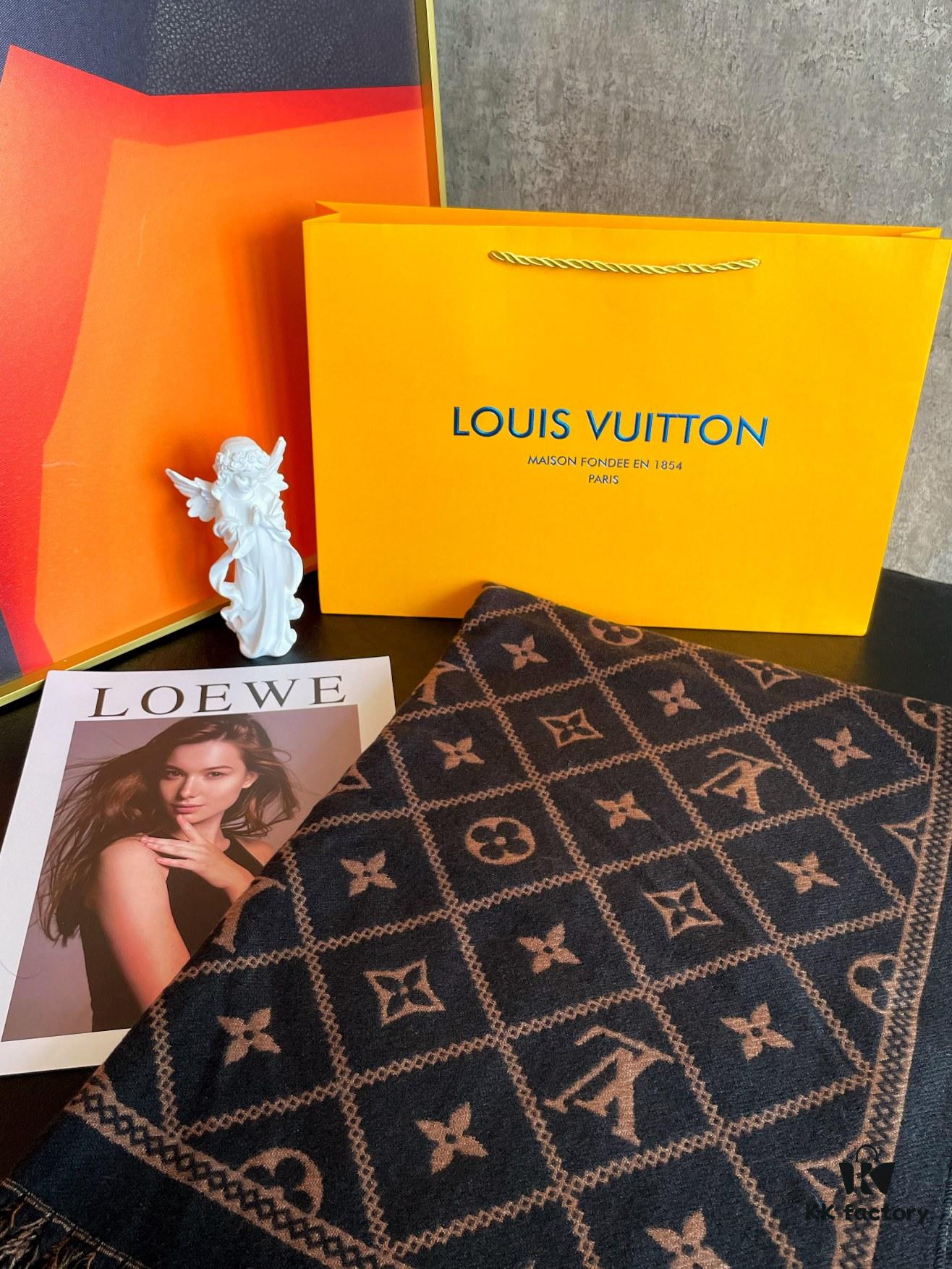 LV Monogram Double-Sided Cashmere Scarf in Black