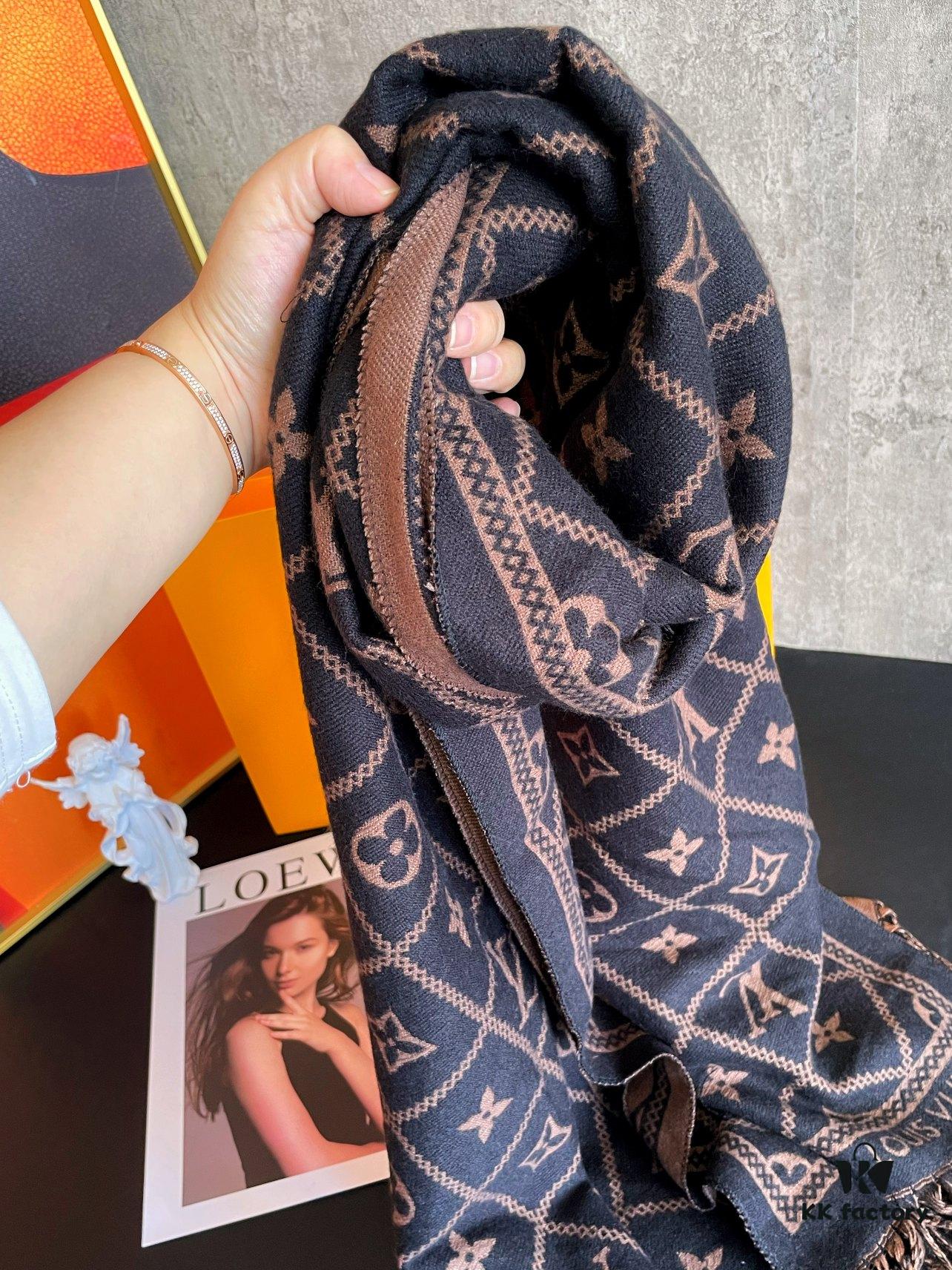 LV Monogram Double-Sided Cashmere Scarf in Black