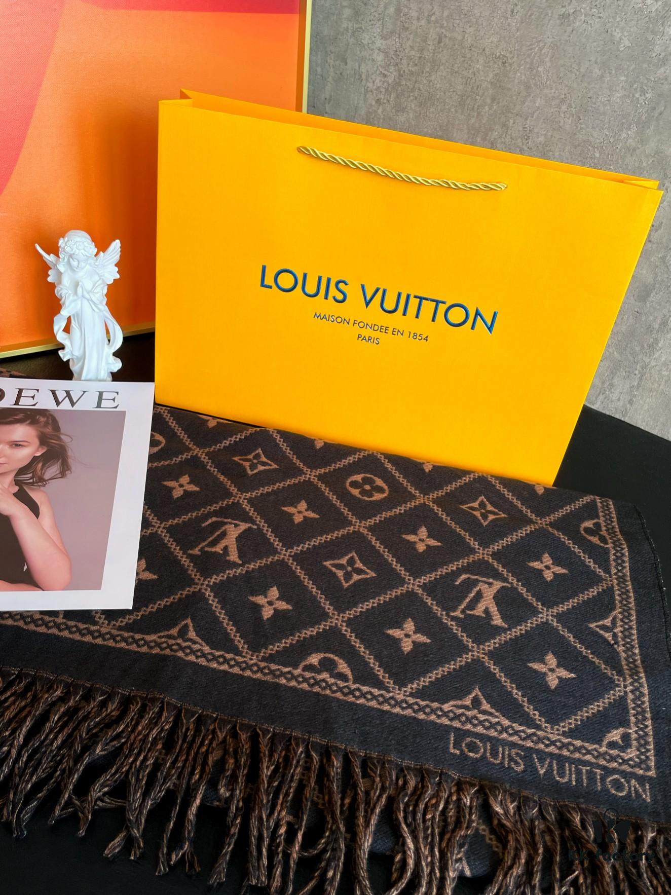 LV Monogram Double-Sided Cashmere Scarf in Black
