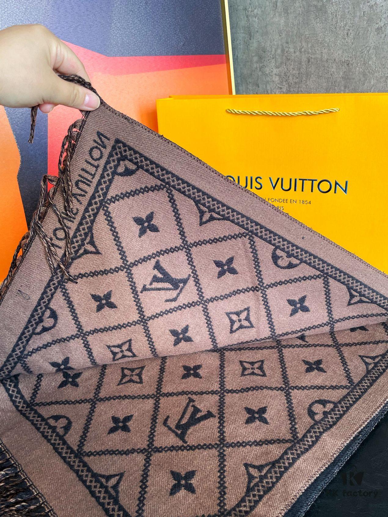 LV Monogram Double-Sided Cashmere Scarf in Black