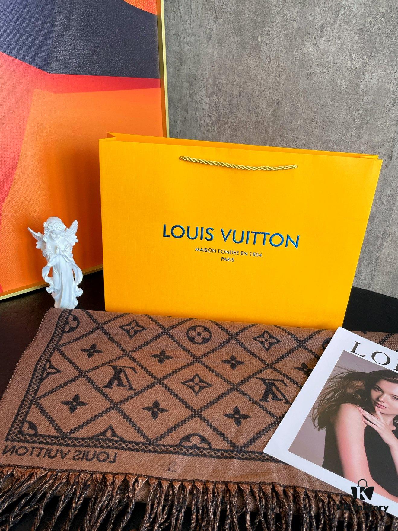 LV Monogram Double-Sided Cashmere Scarf in Black