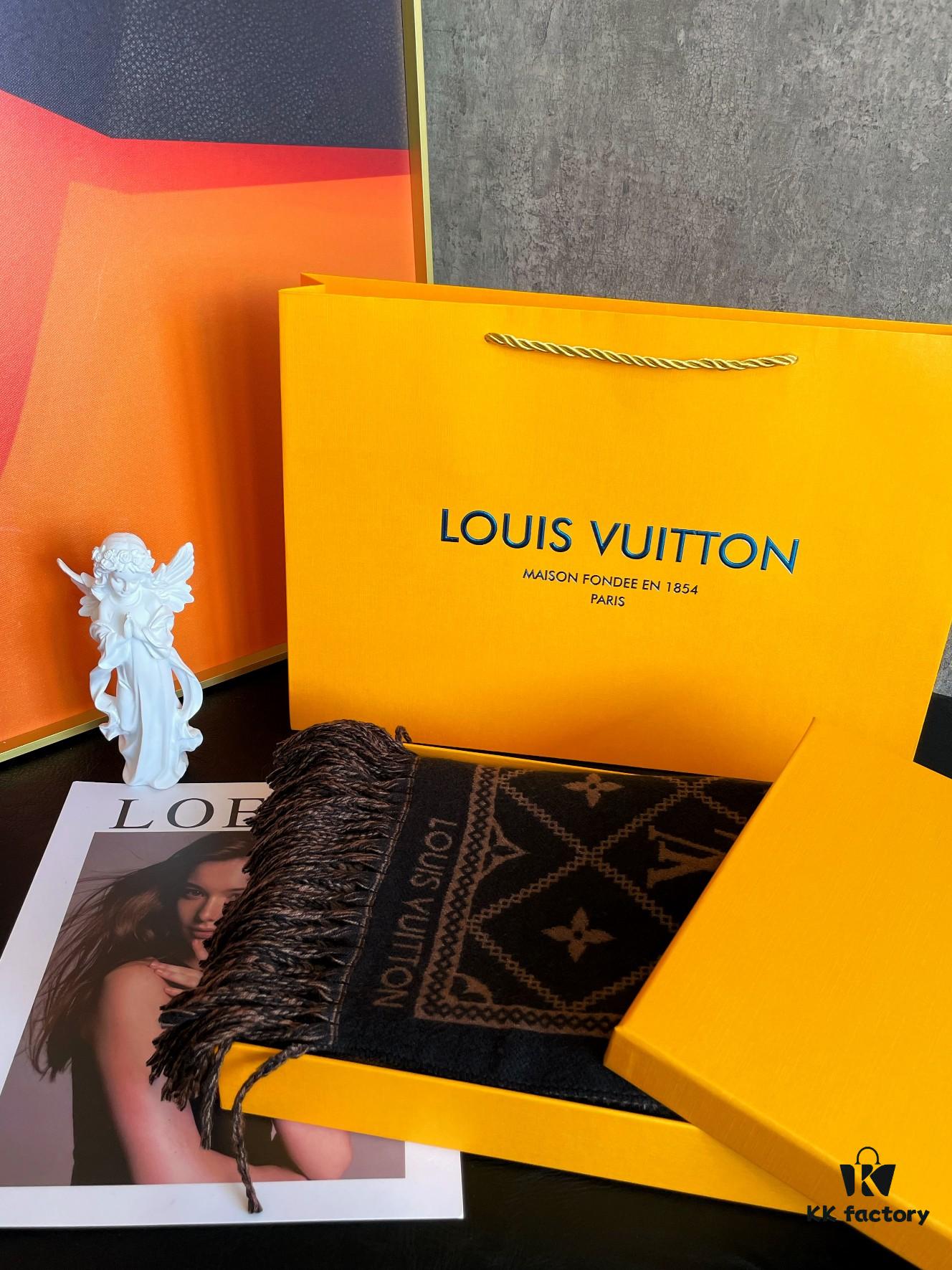 LV Monogram Double-Sided Cashmere Scarf in Black