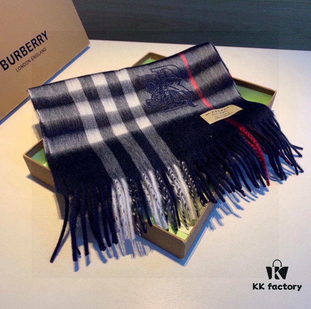 Authentic Top Version Heavyweight 100% Premium Cashmere Scarf with Full Packaging - New Launch from Burberry Official Website (New Mare Logo Design), Classic Check Pattern Unisex Scarf