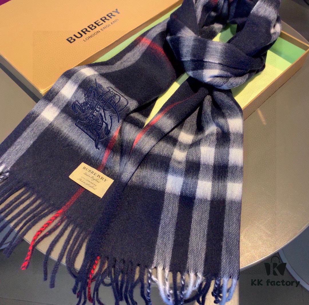 Authentic Top Version Heavyweight 100% Premium Cashmere Scarf with Full Packaging - New Launch from Burberry Official Website (New Mare Logo Design), Classic Check Pattern Unisex Scarf
