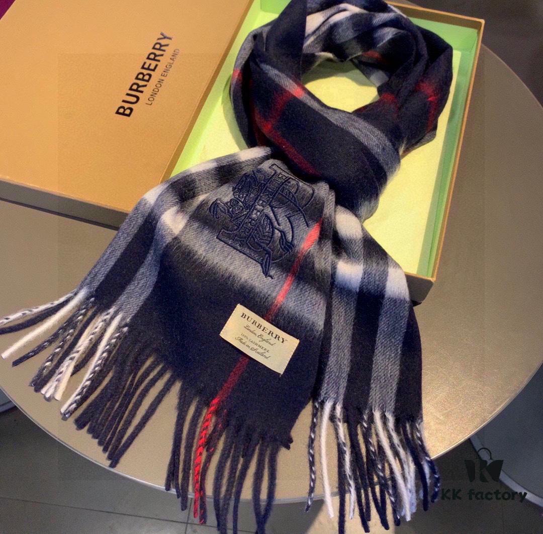 Authentic Top Version Heavyweight 100% Premium Cashmere Scarf with Full Packaging - New Launch from Burberry Official Website (New Mare Logo Design), Classic Check Pattern Unisex Scarf