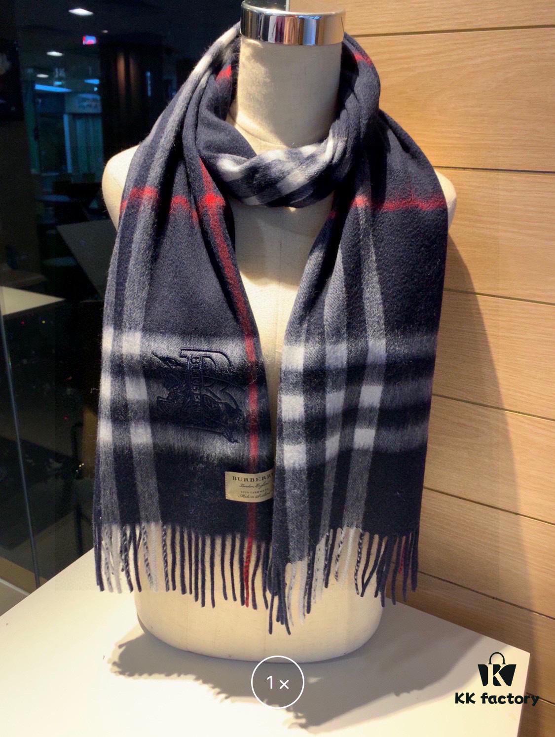 Authentic Top Version Heavyweight 100% Premium Cashmere Scarf with Full Packaging - New Launch from Burberry Official Website (New Mare Logo Design), Classic Check Pattern Unisex Scarf