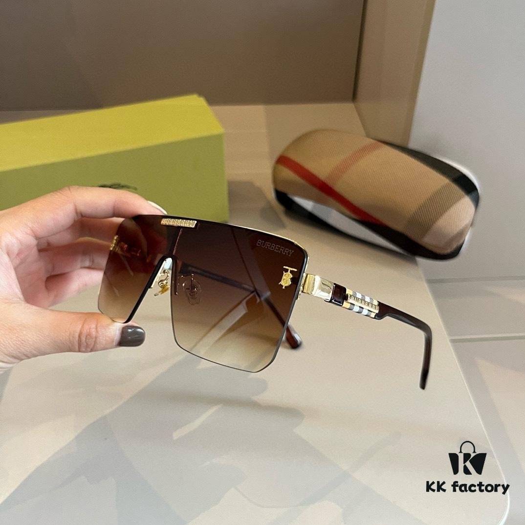 Burberry New One-Piece Pilot Sunglasses, Must-Have Style for Travel, Popularized by Numerous Celebrities, Unisex Sun Glasses Aviator Eyewear