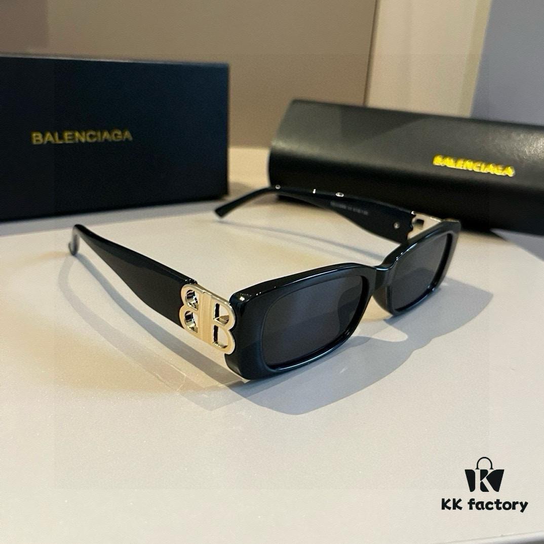 Balenciaga Black and Gold Sunglasses, Lightweight Retro Cat-Eye Frame with Double B Logo