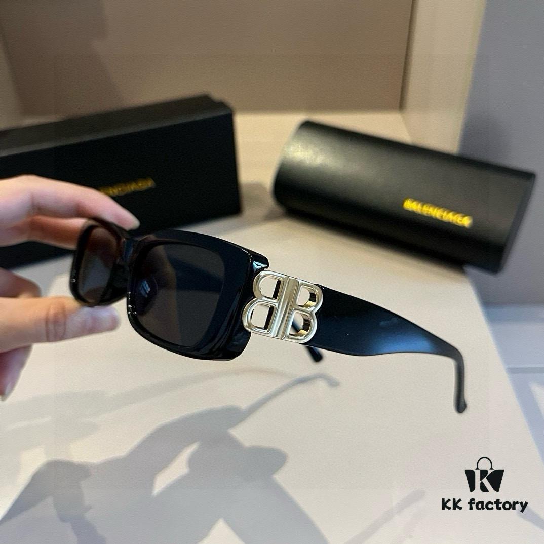 Balenciaga Black and Gold Sunglasses, Lightweight Retro Cat-Eye Frame with Double B Logo