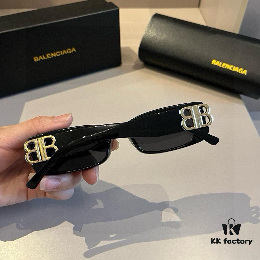 Balenciaga Black and Gold Sunglasses, Lightweight Retro Cat-Eye Frame with Double B Logo