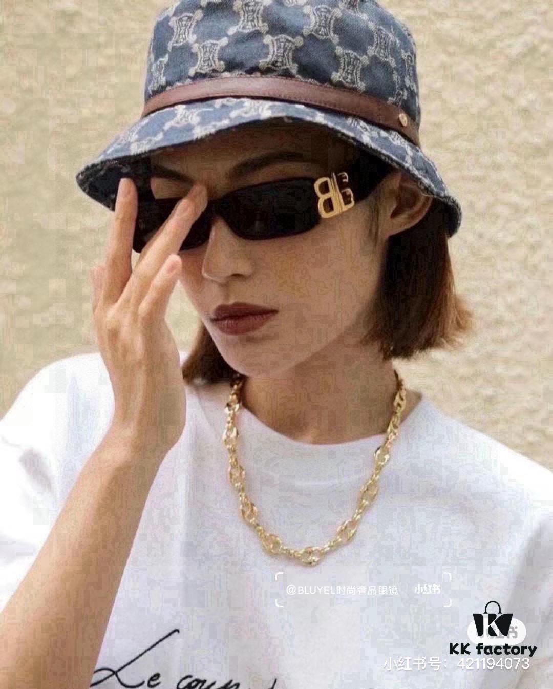 Balenciaga Black-Gold Aviator Sunglasses with Double B Logo