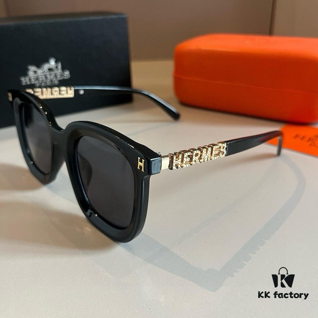 Hermes Classic Square Frame Sunglasses, Flattering on All Face Shapes, Perfect with Coats or Dresses, Nylon Polarized Lenses for UV Protection