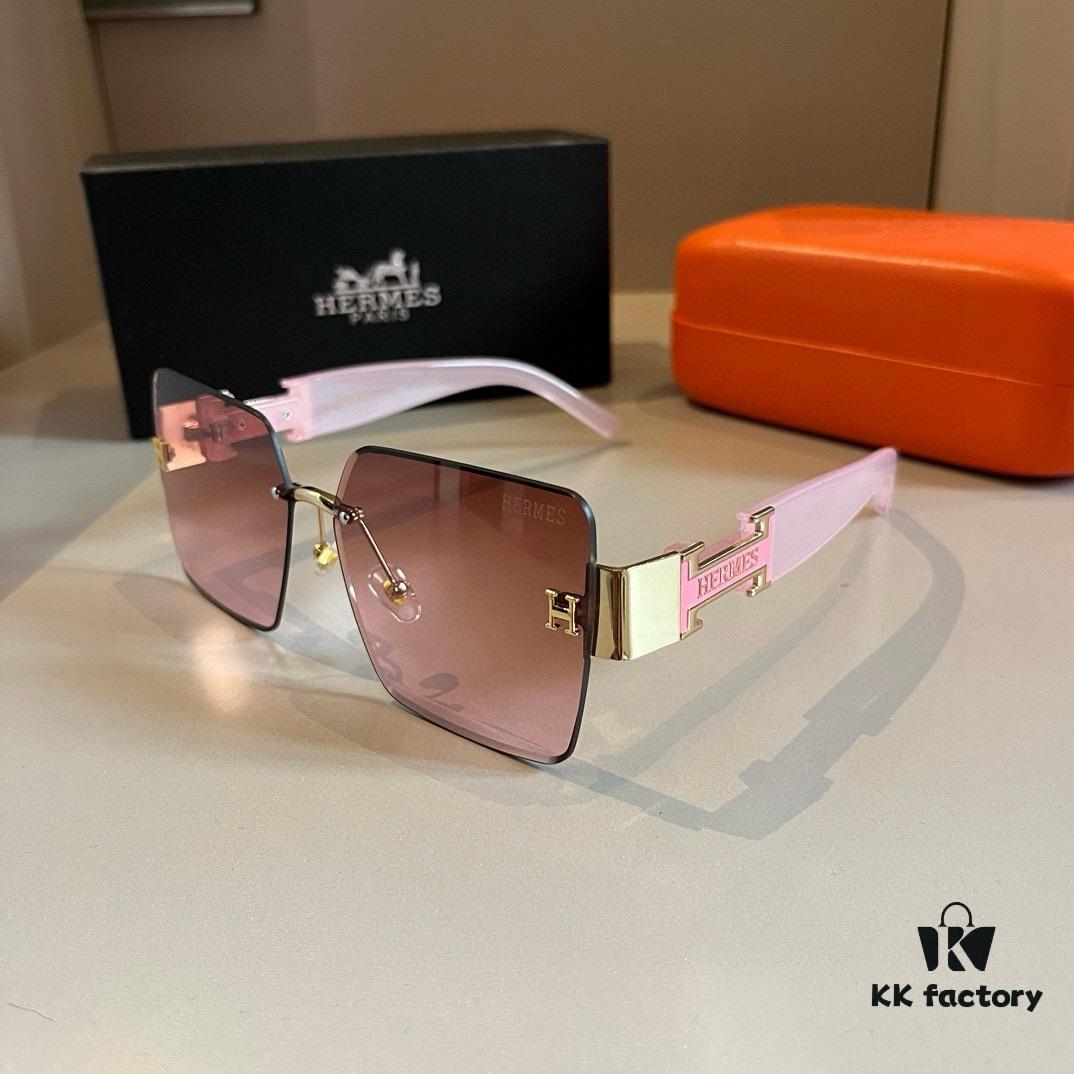 Hermes Women's Oversized 3D Frame Sunglasses, Heavyweight New Arrival, Retro and Elegant