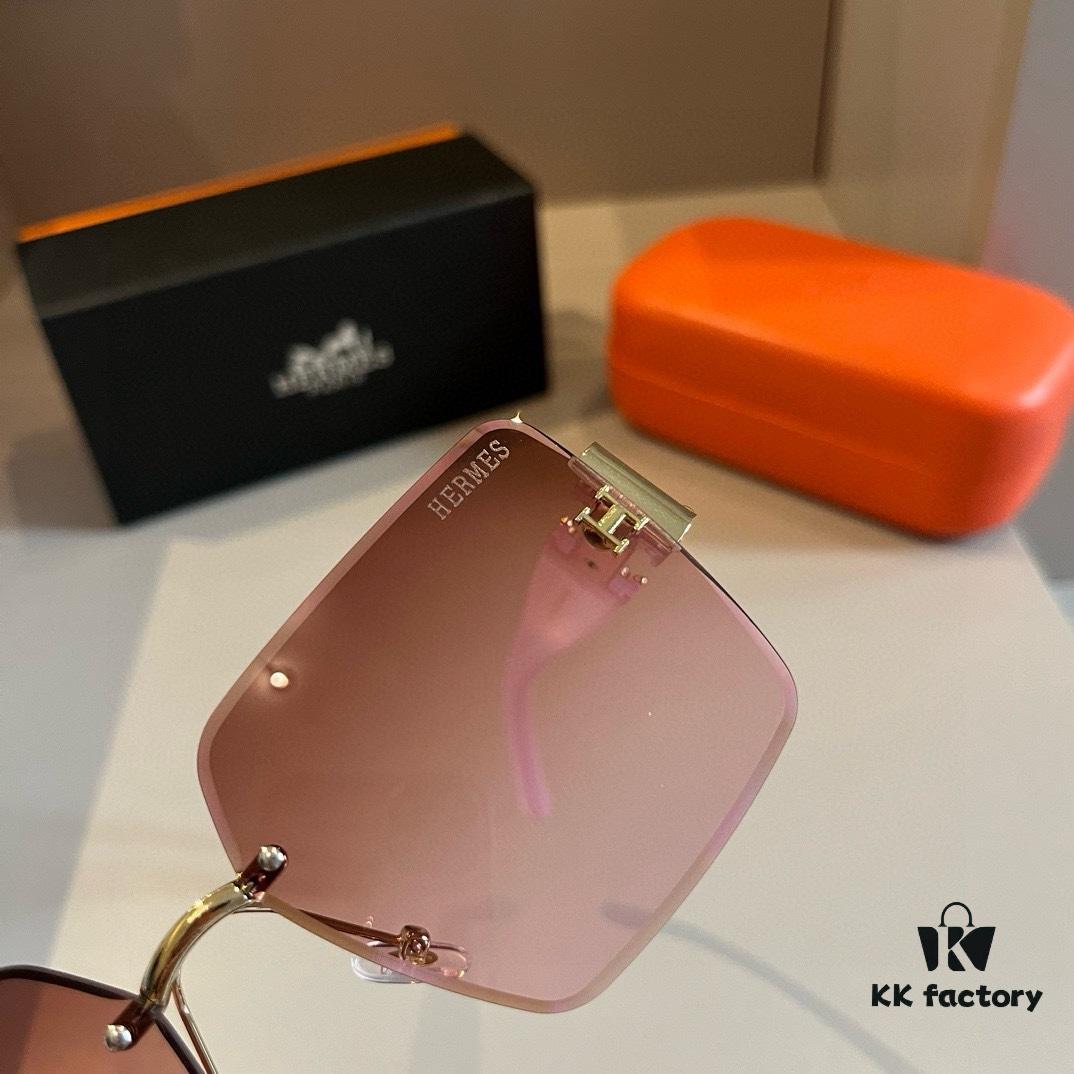 Hermes Women's Oversized 3D Frame Sunglasses, Heavyweight New Arrival, Retro and Elegant