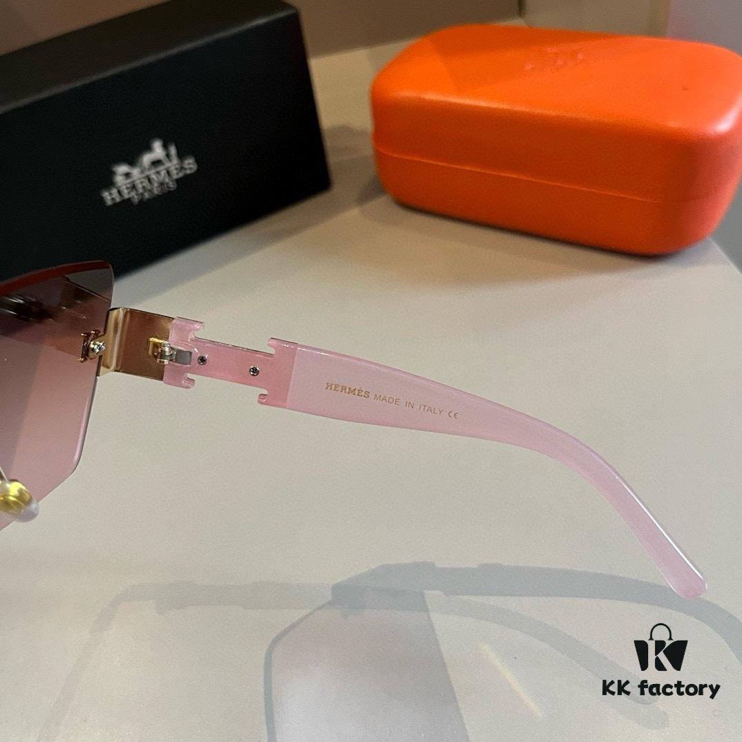 Hermes Women's Oversized 3D Frame Sunglasses, Heavyweight New Arrival, Retro and Elegant