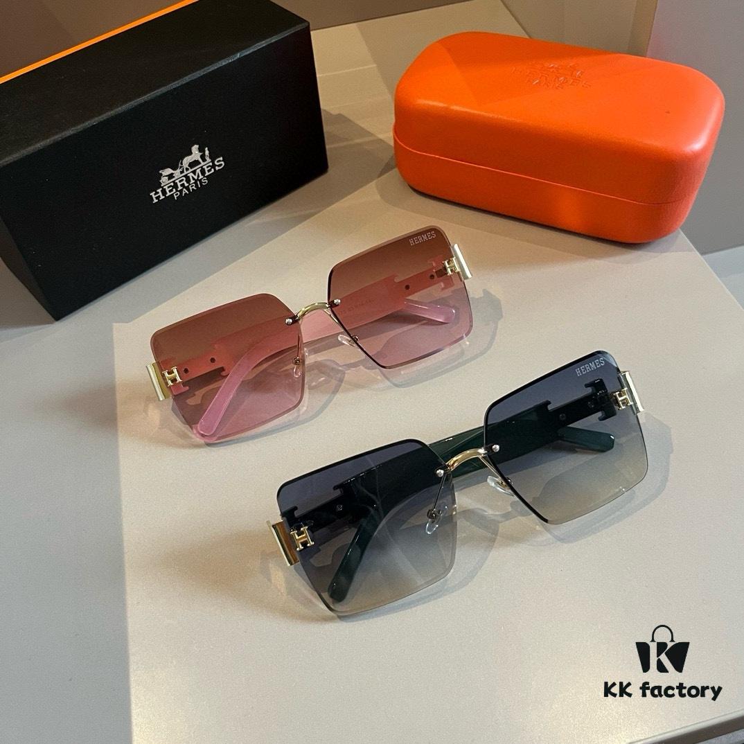 Hermes Women's Oversized 3D Frame Sunglasses, Heavyweight New Arrival, Retro and Elegant