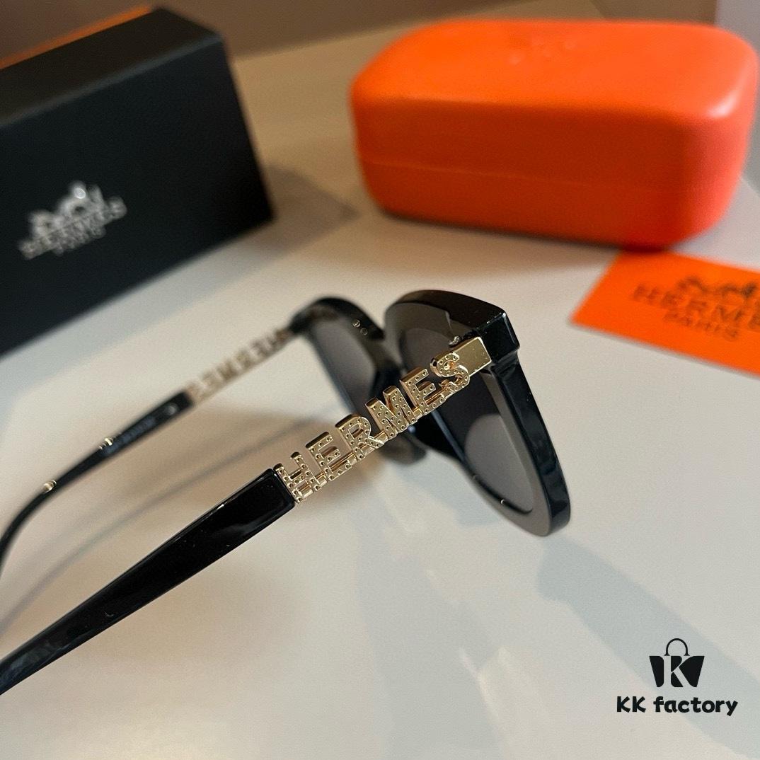 Hermes Classic Square Frame Sunglasses, Flattering on All Face Shapes, Stylish with Coats or Dresses, Nylon Polarized Lenses for UV Protection