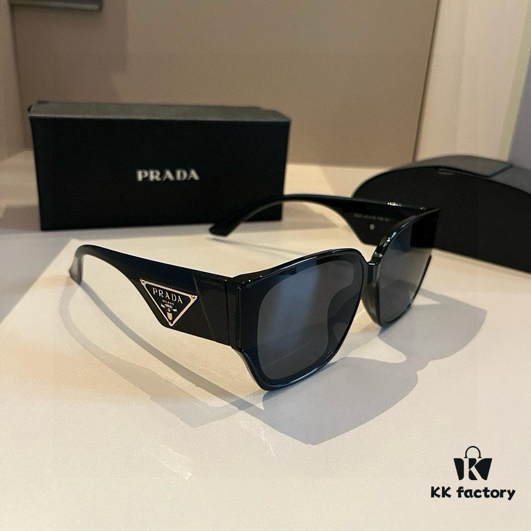 Prada Sunglasses for Women, Genuine Triangle Logo, Cai Xukun Same Style, New Trendy Square Frame Wide Temple Acetate Sunglasses