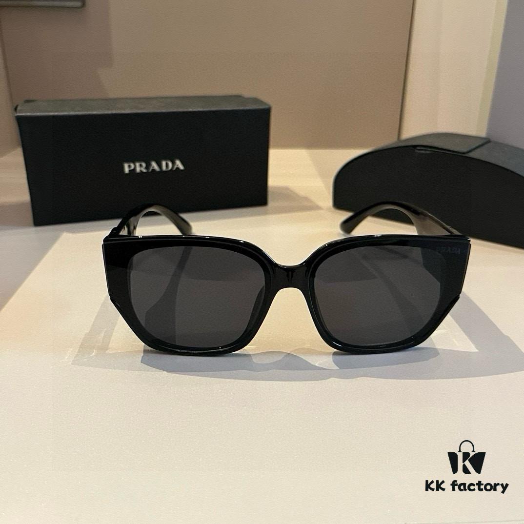 Prada Sunglasses for Women, Genuine Triangle Logo, Cai Xukun Same Style, New Trendy Square Frame Wide Temple Acetate Sunglasses