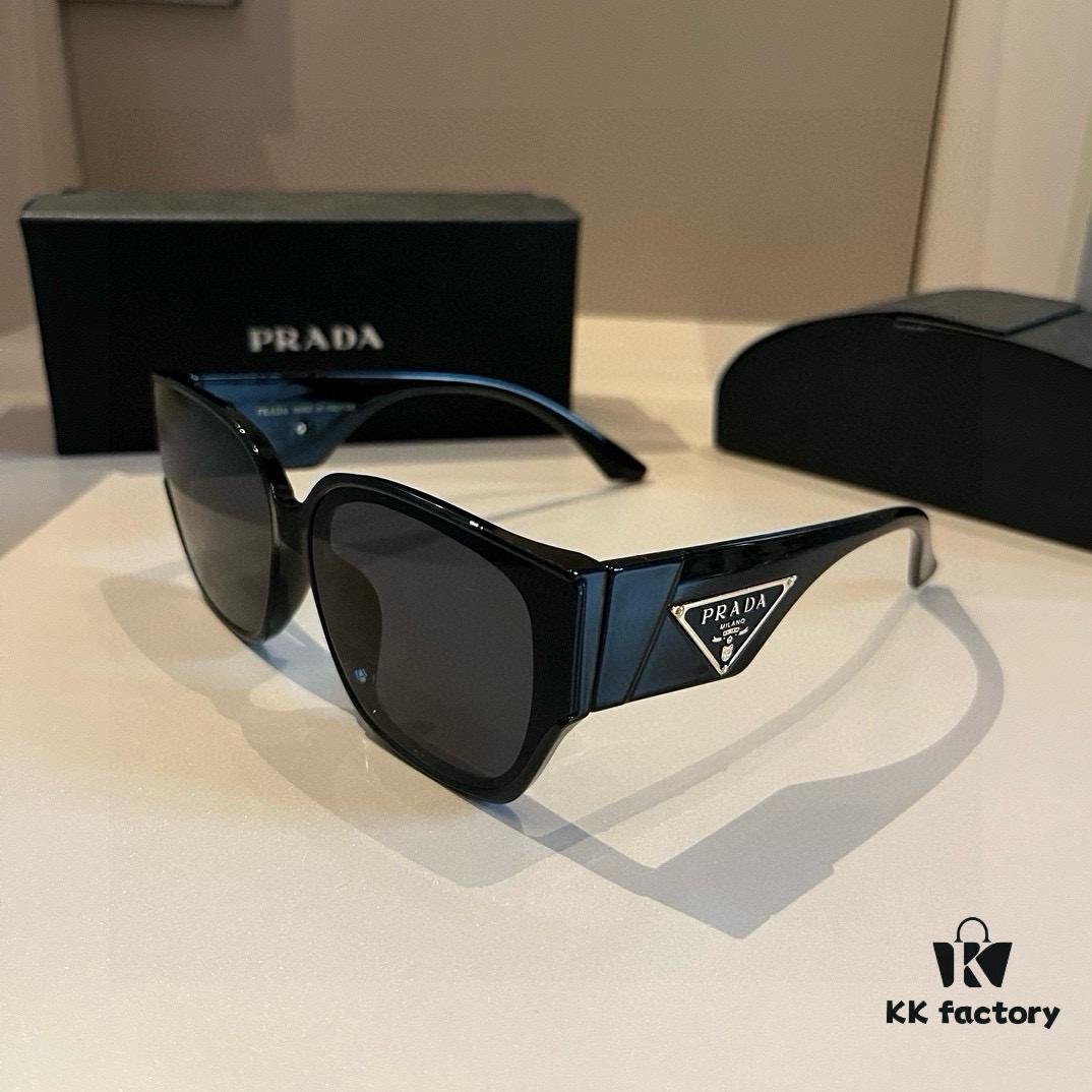 Prada Sunglasses for Women, Genuine Triangle Logo, Cai Xukun Same Style, New Trendy Square Frame Wide Temple Acetate Sunglasses
