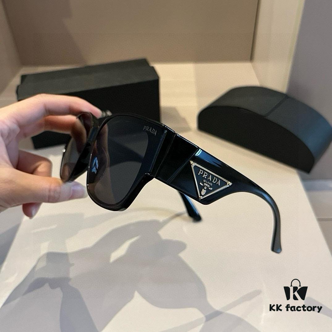 Prada Sunglasses for Women, Genuine Triangle Logo, Cai Xukun Same Style, New Trendy Square Frame Wide Temple Acetate Sunglasses